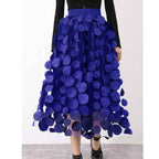 Women's Voluminous Tulle Midi Skirt with Circle Appliqués - Layered Design Style 7 One size