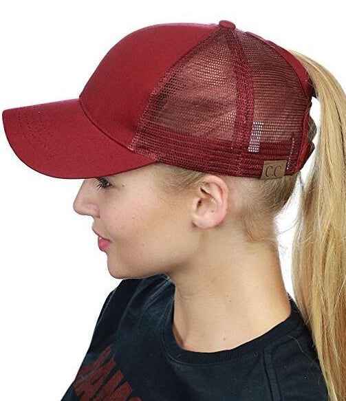 Casual Sunshade Duck Tongue Net Hat Ladies Ponytail Red wine Plain
