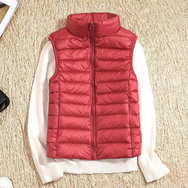Women's Casual Warm Sleeveless Winter Vest Red