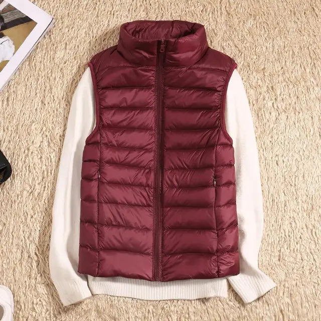 Women's Casual Warm Sleeveless Winter Vest Dark Red