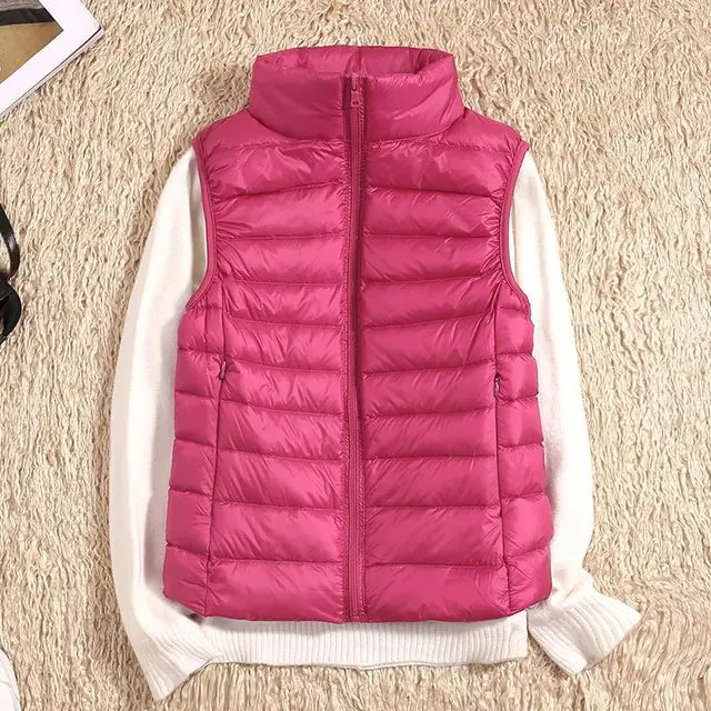 Women's Casual Warm Sleeveless Winter Vest Rose Red