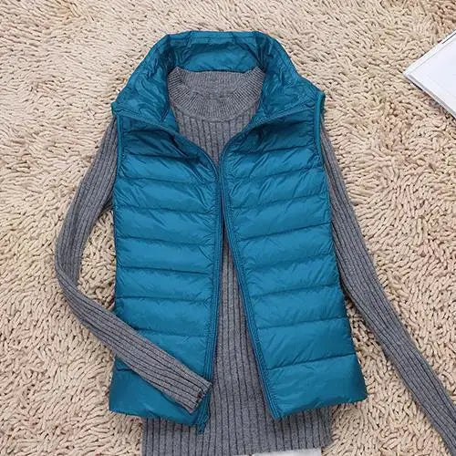 Women's Casual Warm Sleeveless Winter Vest Blue