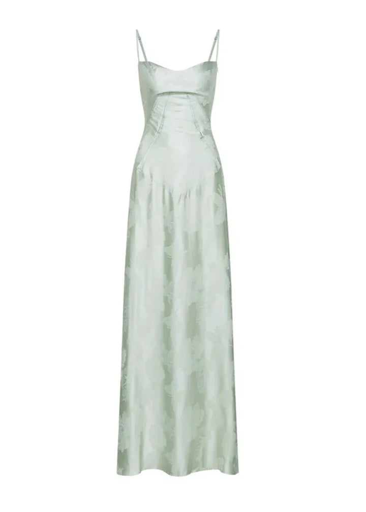 Gilda | Women's Elegant Floral Print Maxi Dress - Pistachio Green