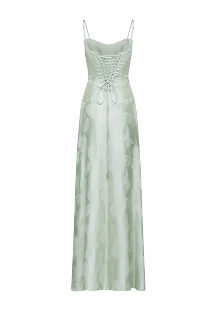 Gilda | Women's Elegant Floral Print Maxi Dress - Pistachio Green