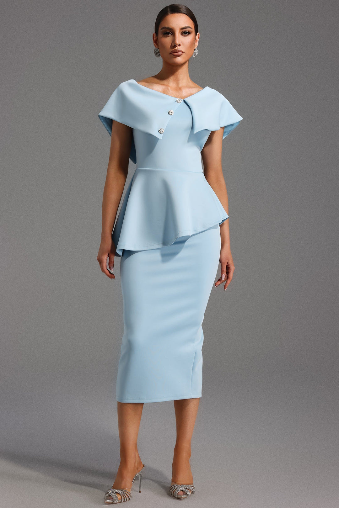 Destina | Women's Elegant Baby Blue Midi Dress Blue