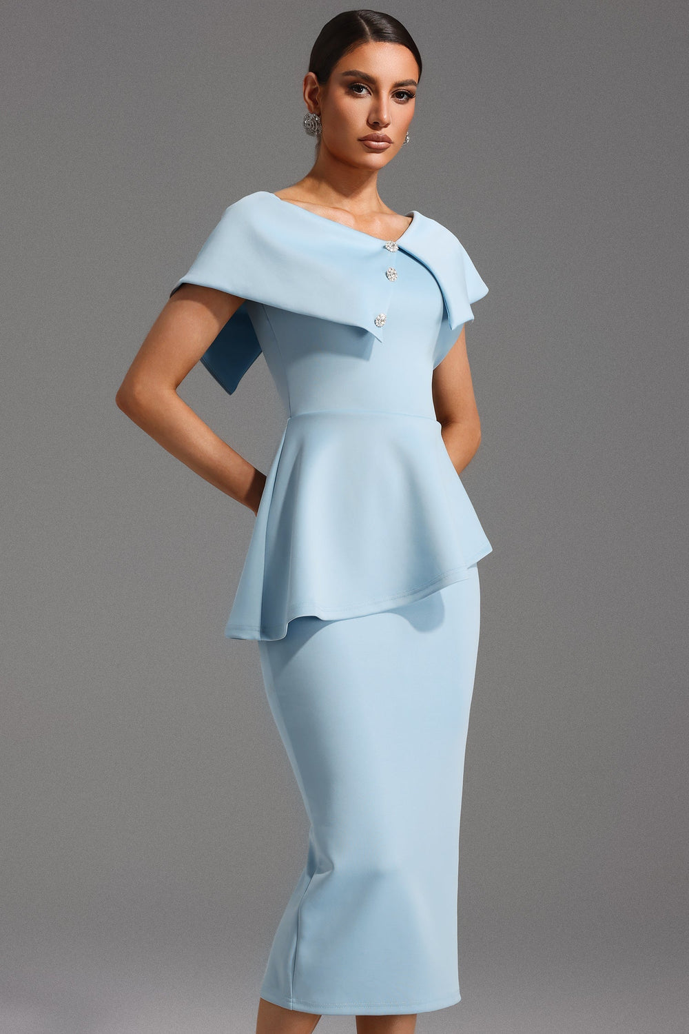 Destina | Women's Elegant Baby Blue Midi Dress