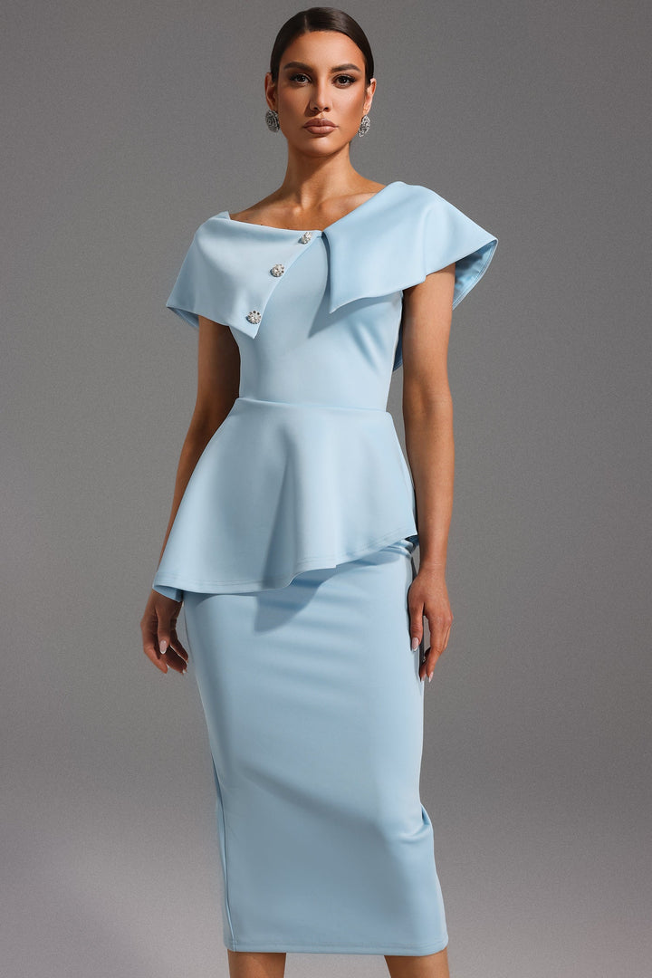Destina | Women's Elegant Baby Blue Midi Dress