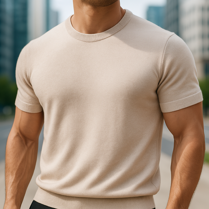 Merino Cashmere T-shirt for Men Beige