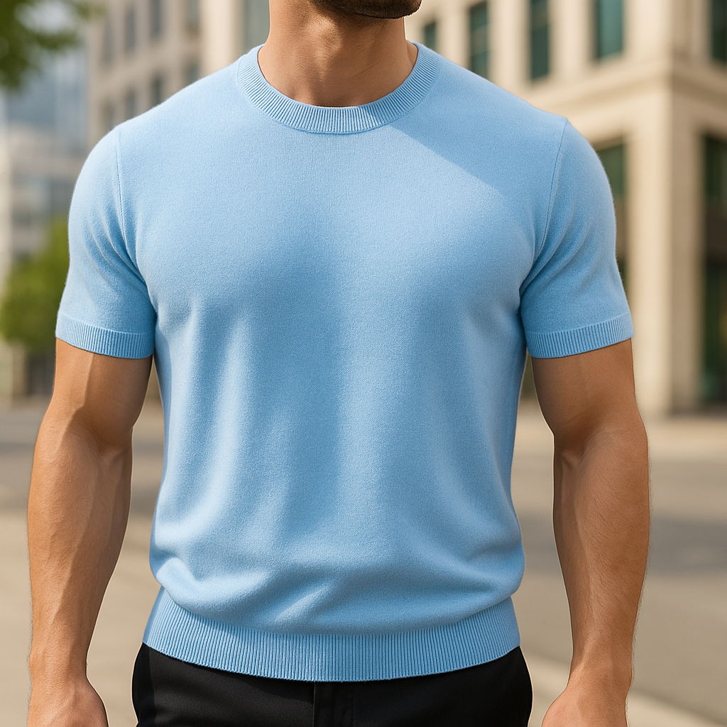 Merino Cashmere T-shirt for Men Light Blue
