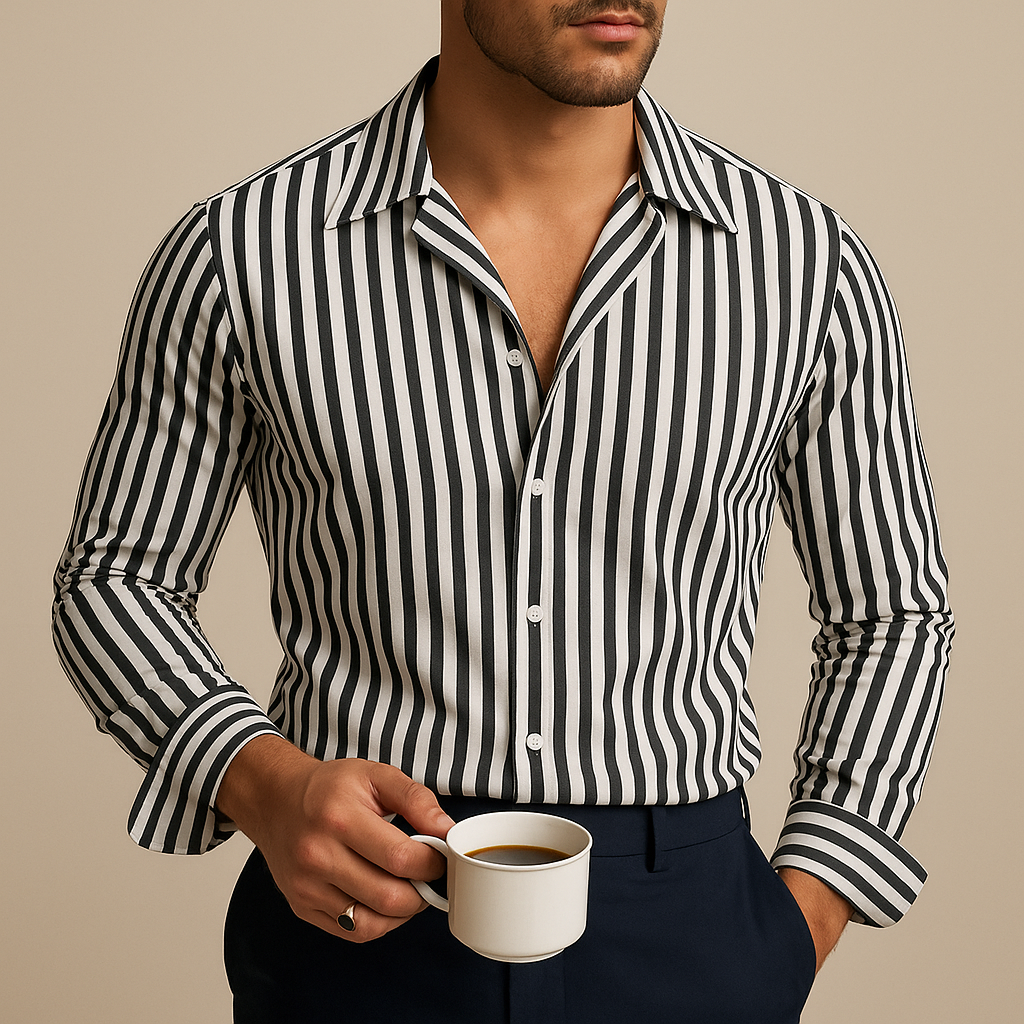 Men's Striped Dress Shirt - Brunello Style Black