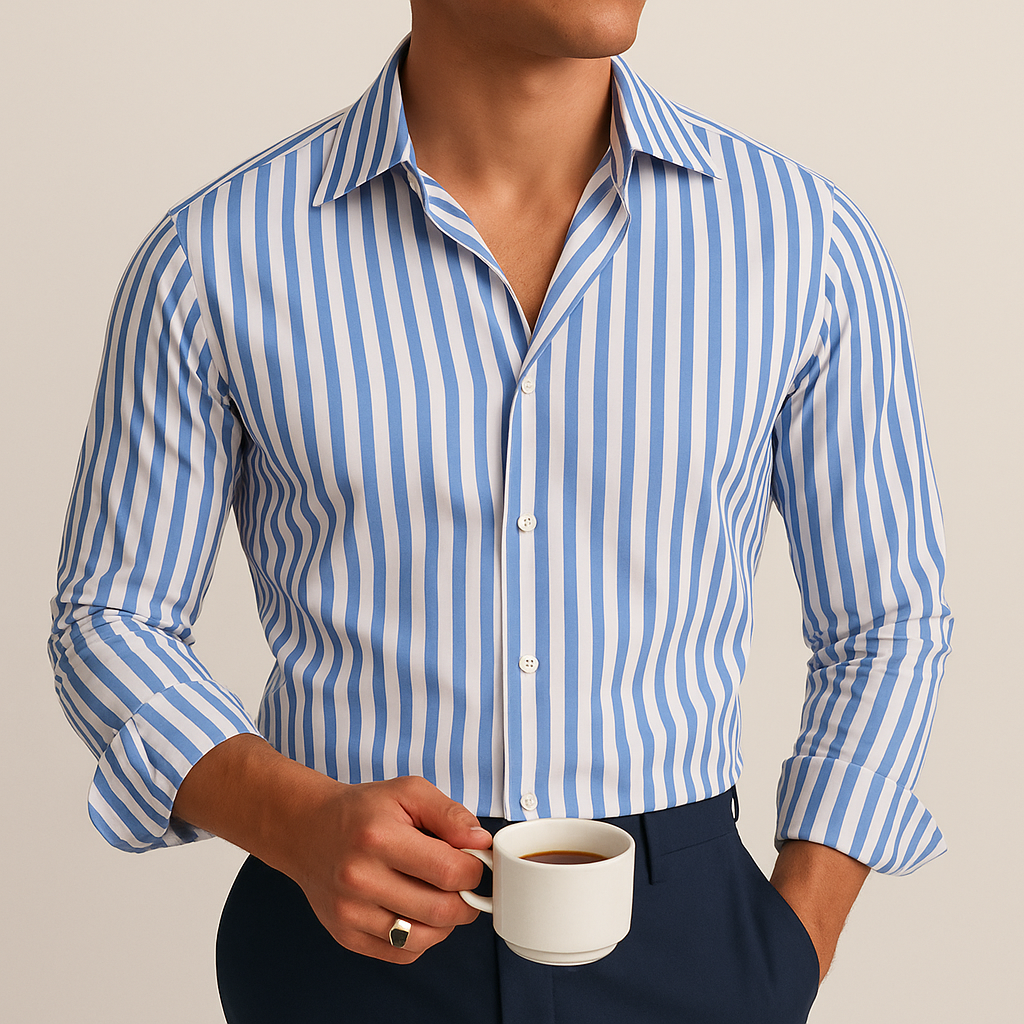 Men's Striped Dress Shirt - Brunello Style Blue