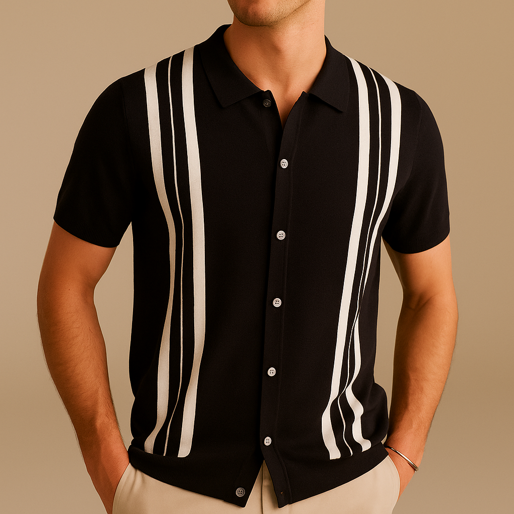 Men's Striped Polo Shirt - Haverford Style Black