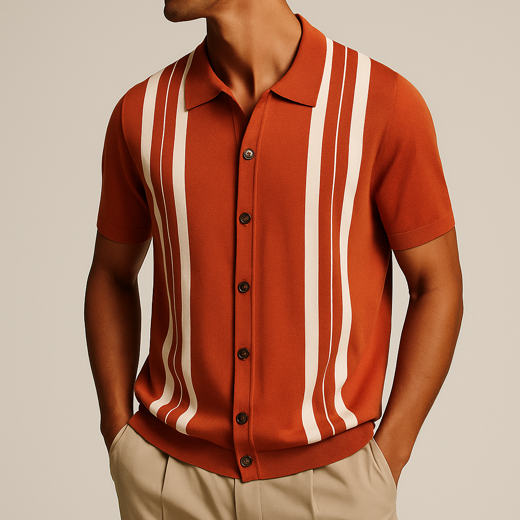 Men's Striped Polo Shirt - Haverford Style Orange