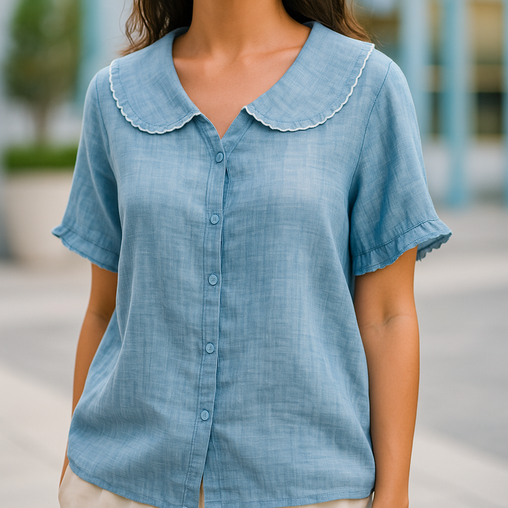 Linen Blouse for Women Blue