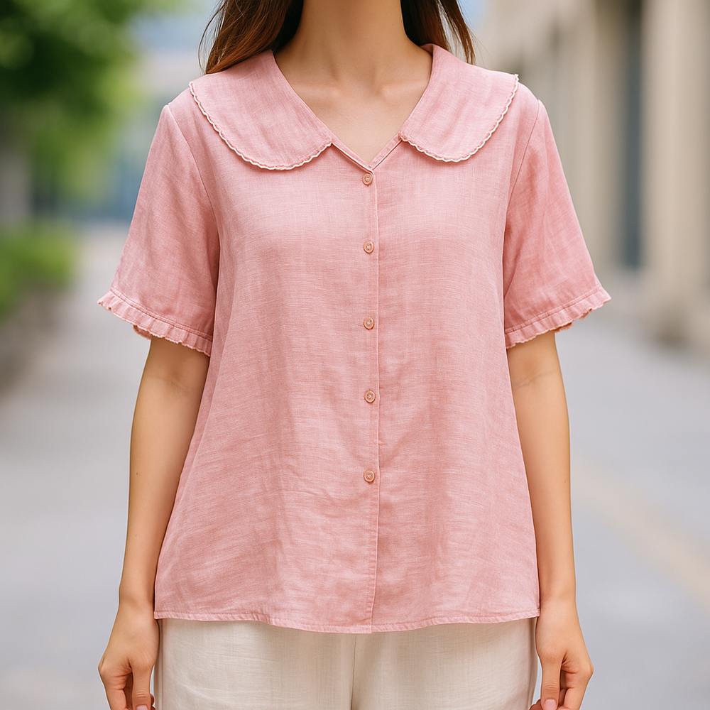 Linen Blouse for Women Pink