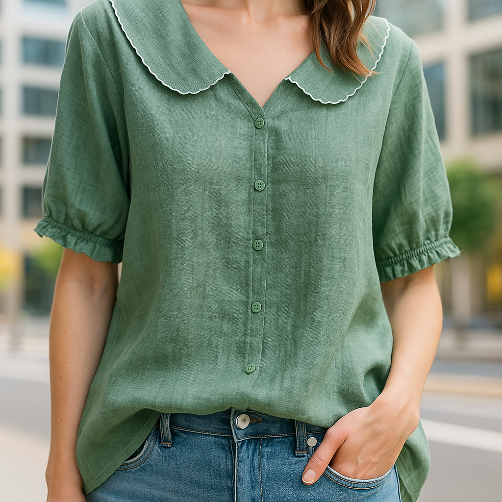Linen Blouse for Women Green