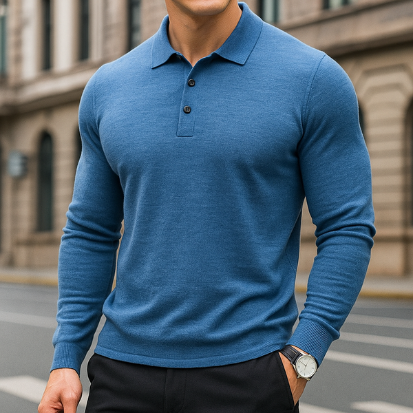 Merino Wool Polo Shirt for Men Sky Blue