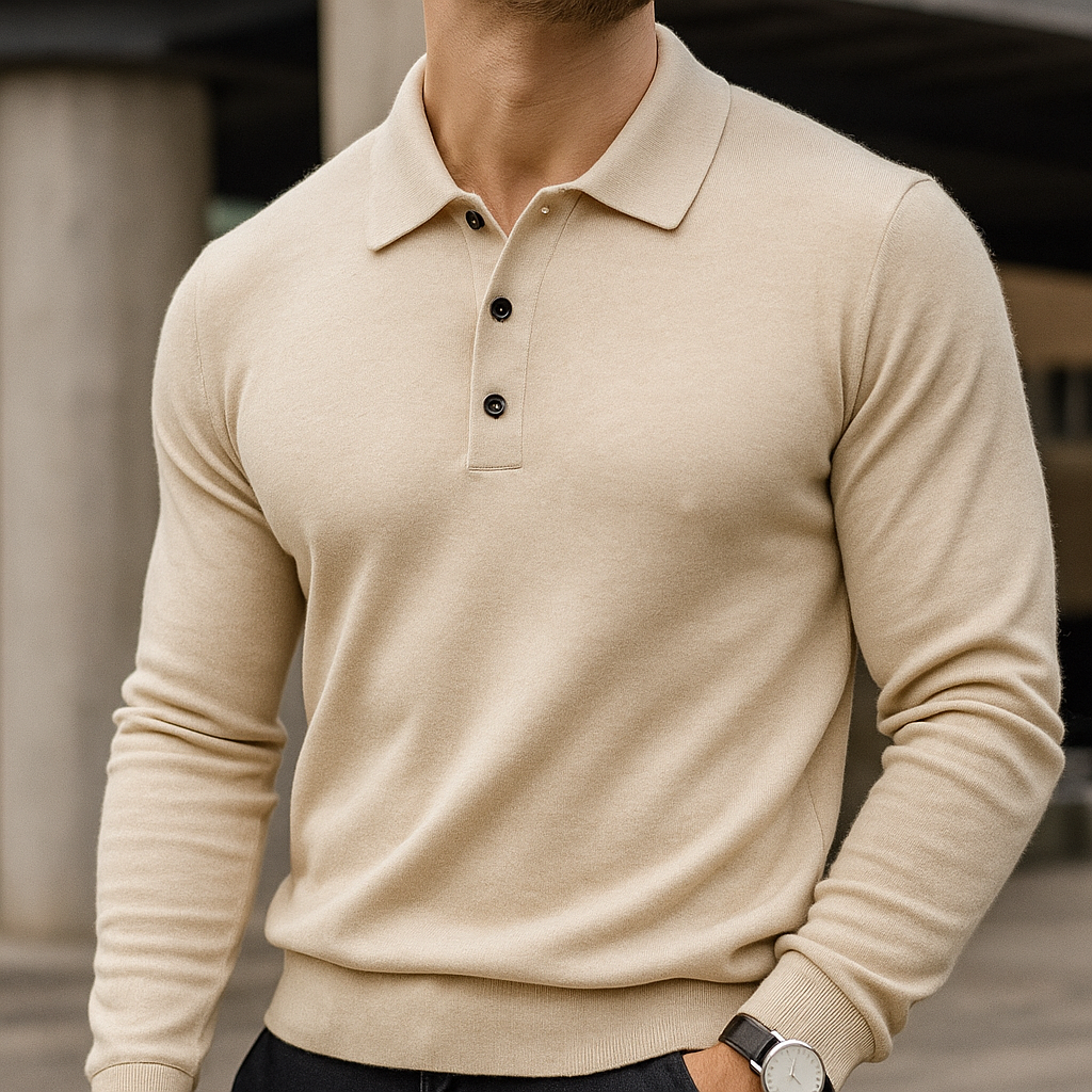 Merino Wool Polo Shirt for Men Brown