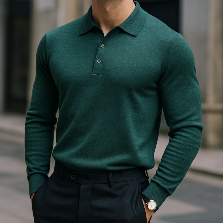 Merino Wool Polo Shirt for Men Green