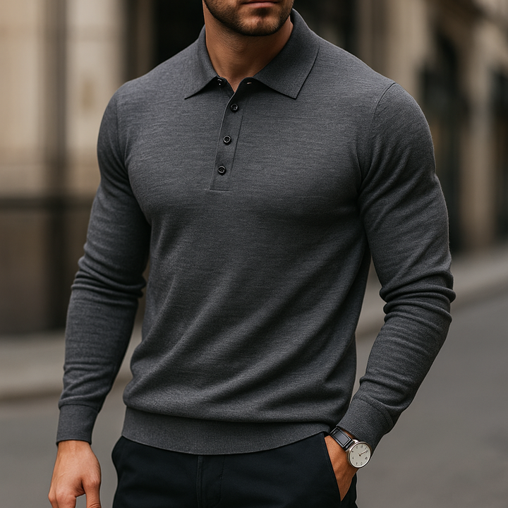 Merino Wool Polo Shirt for Men Dark Grey