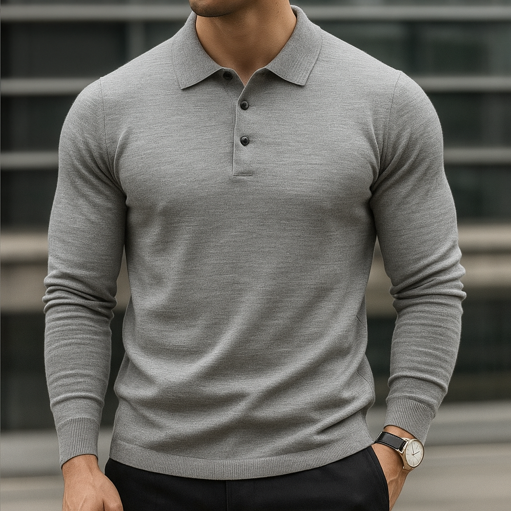 Merino Wool Polo Shirt for Men Light Grey