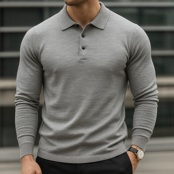 Merino Wool Polo Shirt for Men Light Grey