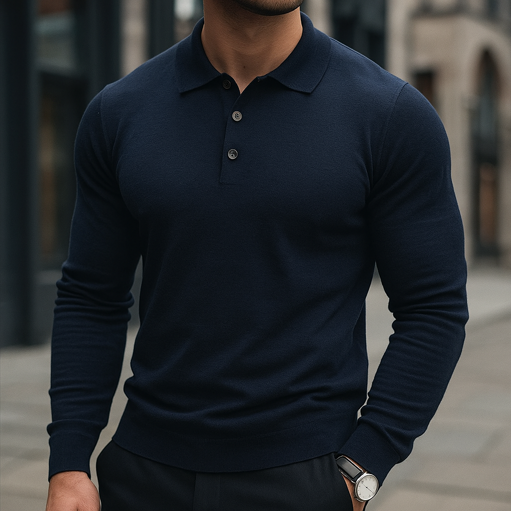 Merino Wool Polo Shirt for Men Dark Blue