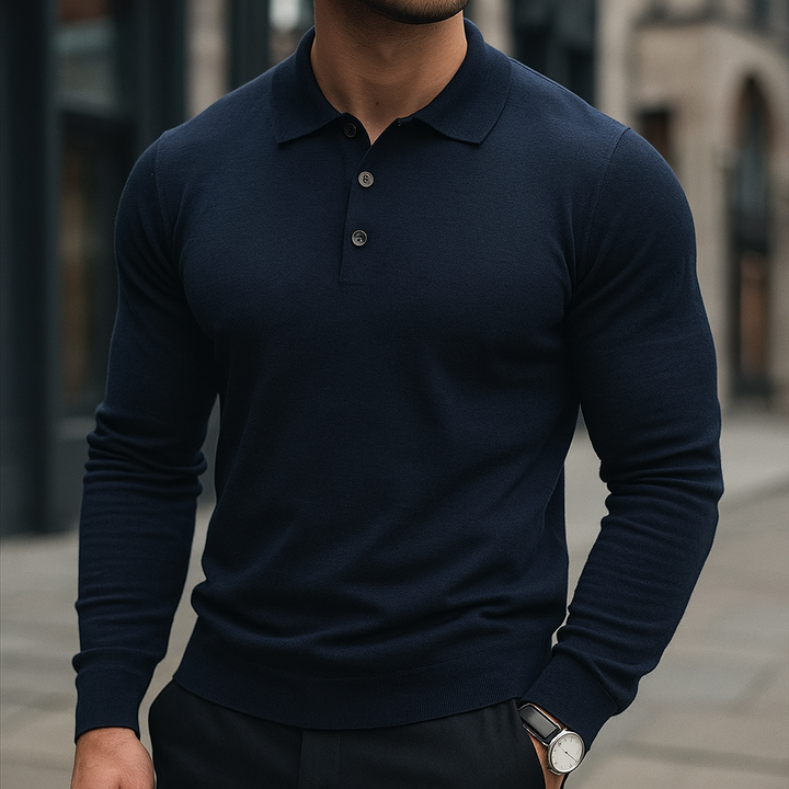 Merino Wool Polo Shirt for Men Dark Blue