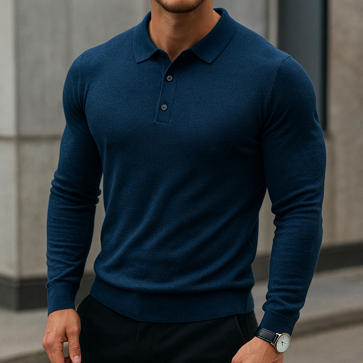 Merino Wool Polo Shirt for Men Navy Blue