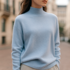 Luxurious Mink Cashmere Semi-Turtleneck Light Blue