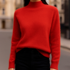 Luxurious Mink Cashmere Semi-Turtleneck Red