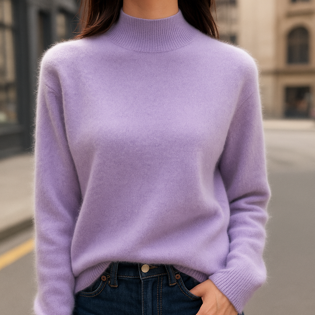 Luxurious Mink Cashmere Semi-Turtleneck Purple