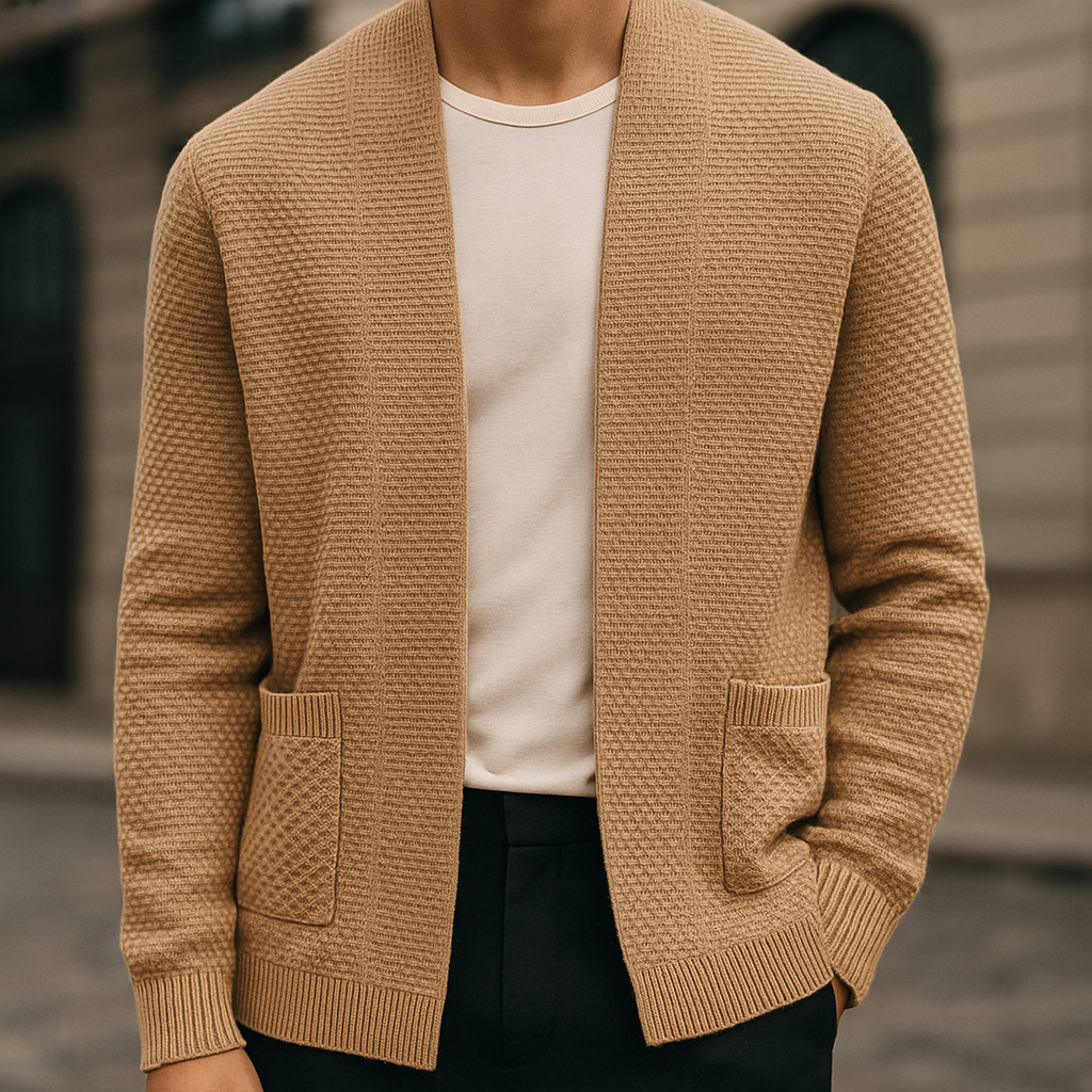 Oversized Knitted Cardigan for Men Beige