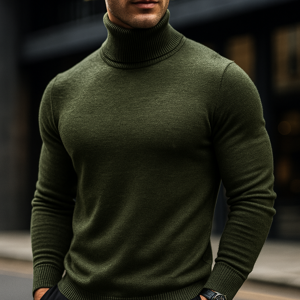 Cozy Knit Turtleneck Sweater -Soft, Warm, Stylish Khaki