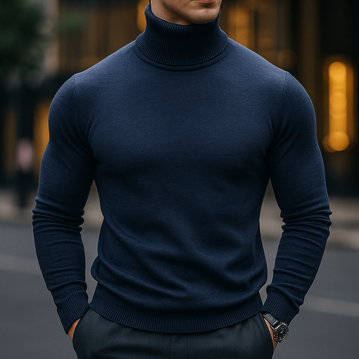 Cozy Knit Turtleneck Sweater -Soft, Warm, Stylish Navy Blue