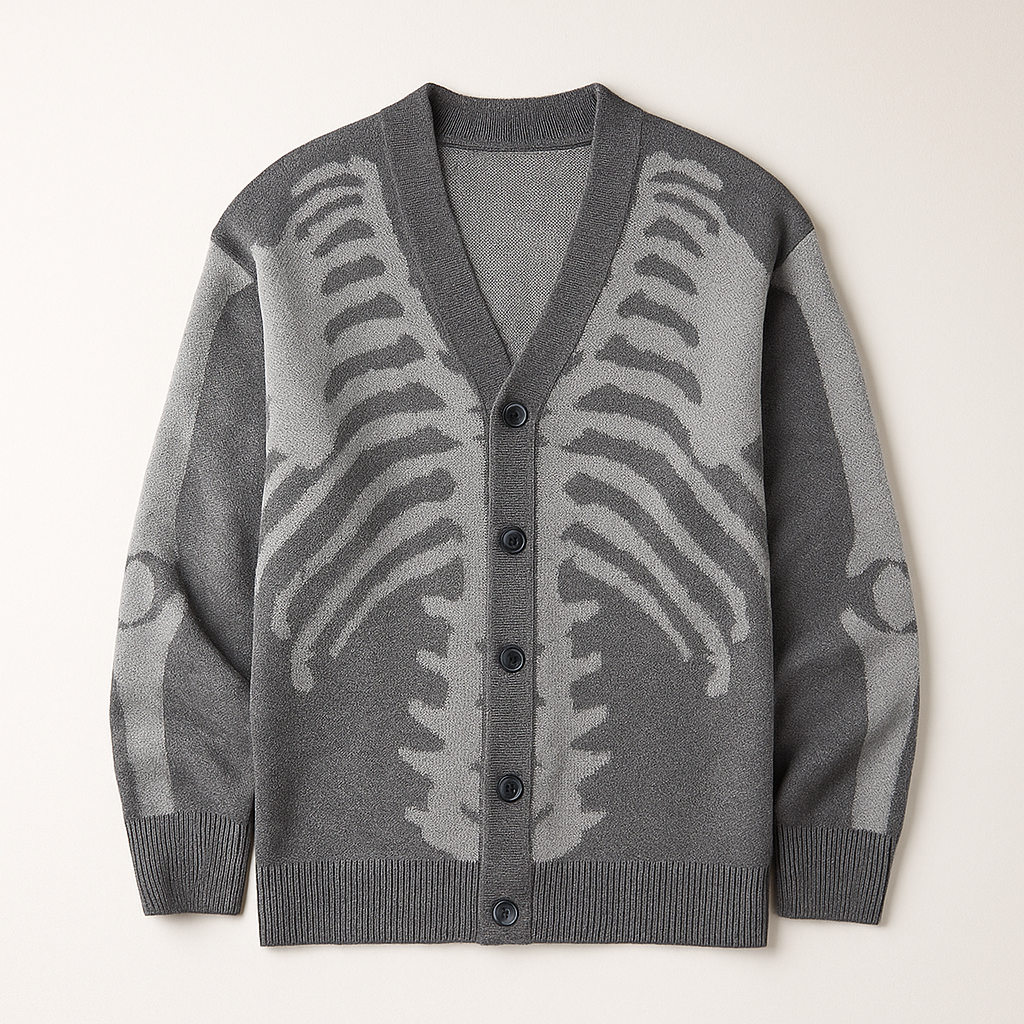 Men's Skeletal Knit Cardigan Gray
