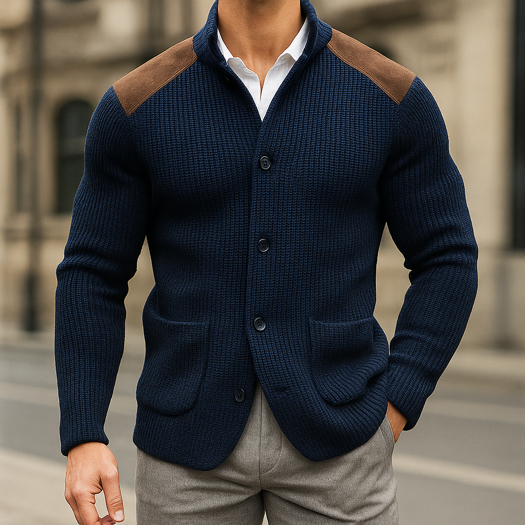 Stylish Men's Knitted Blazer Navy Blue