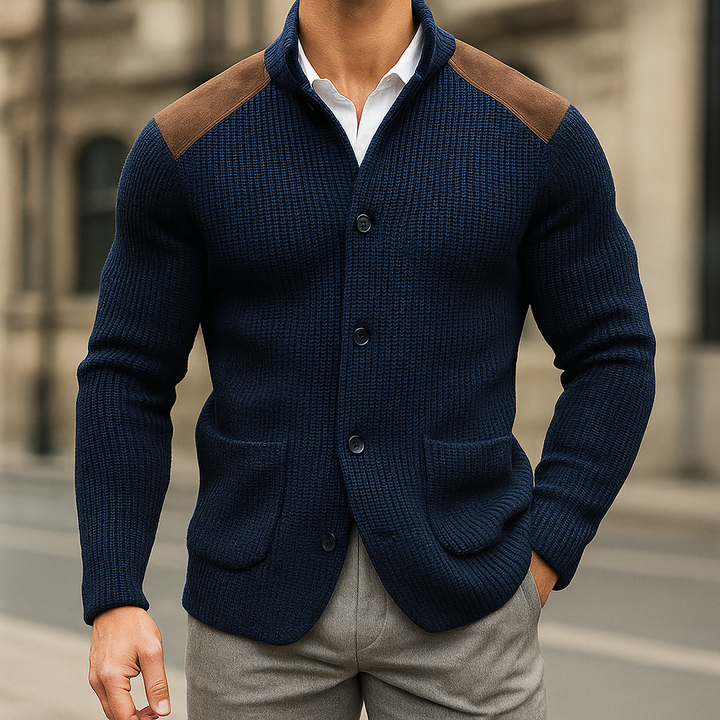 Stylish Men's Knitted Blazer Navy Blue