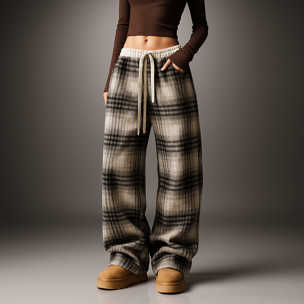 Women's Plaid Pants - Stylish and Comfortable Gray