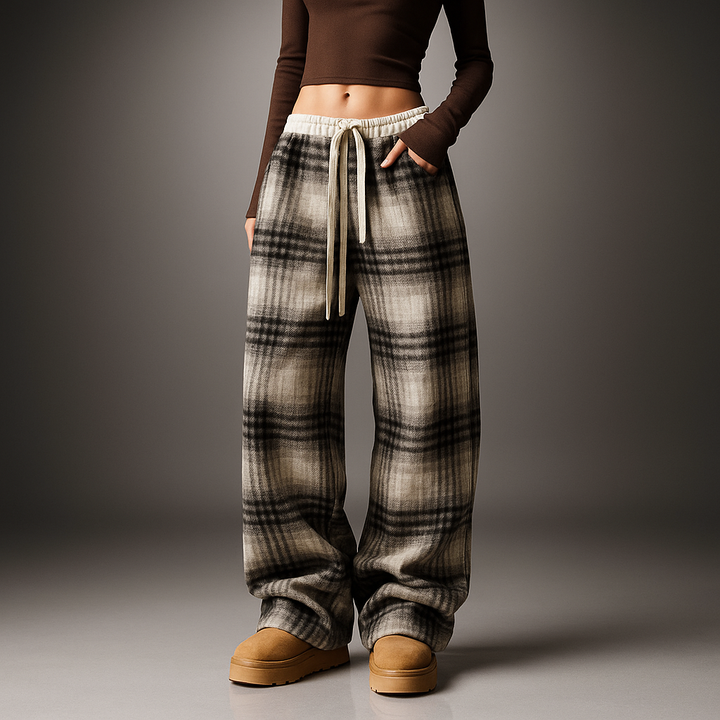 Women's Plaid Pants - Stylish and Comfortable Gray