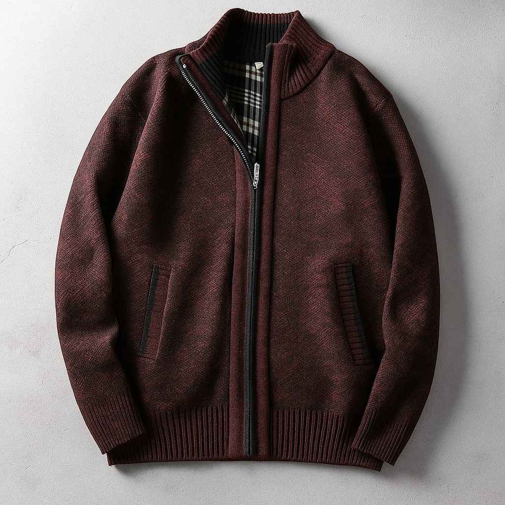 Men's Ashmere Knit Jacket - Stylish & Comfortable Outerwear Burgundy