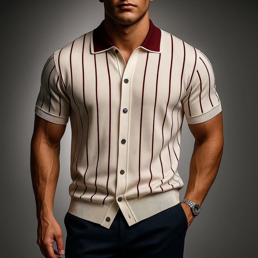 Men's Striped Knit Polo Shirt White
