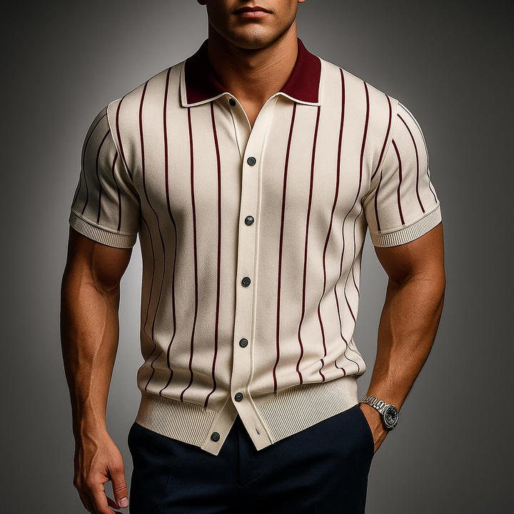Men's Striped Knit Polo Shirt White