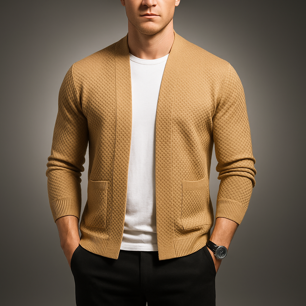 Men's Waffle-Knit Cardigan in Manchester Style Khaki