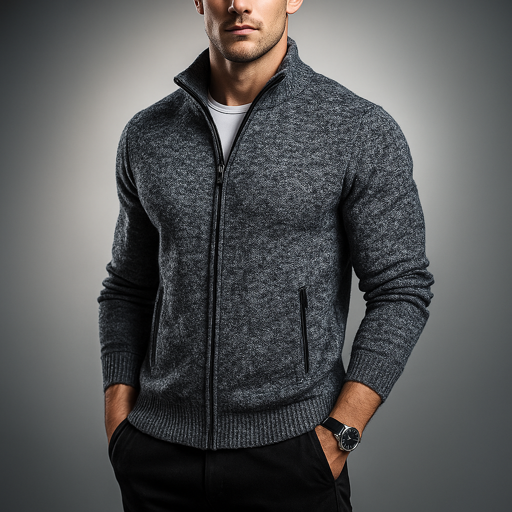 Men's Zip-Up Cardigan - Stylish and Comfortable Dark Gray
