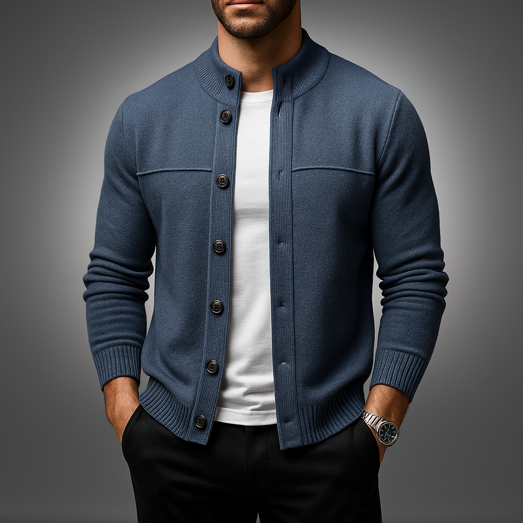 Men's Wool Cardigan - Cozy and Stylish Knitwear Blue
