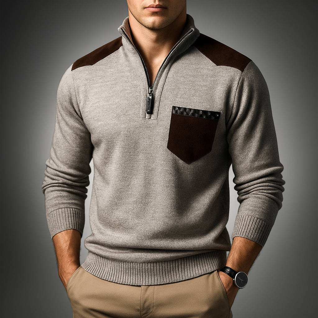 Men's Quarter Zip Pullover - Stylish & Comfortable Light Gray