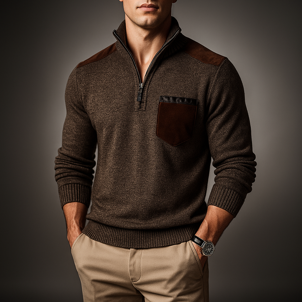 Men's Quarter Zip Pullover - Stylish & Comfortable Brown
