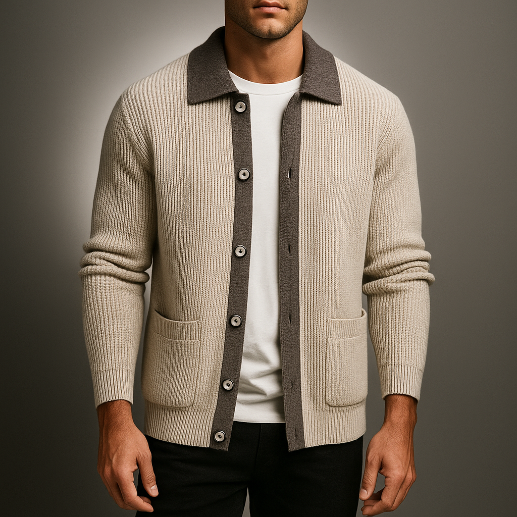 Men's Knit Cardigan - Stylish and Comfortable Beige
