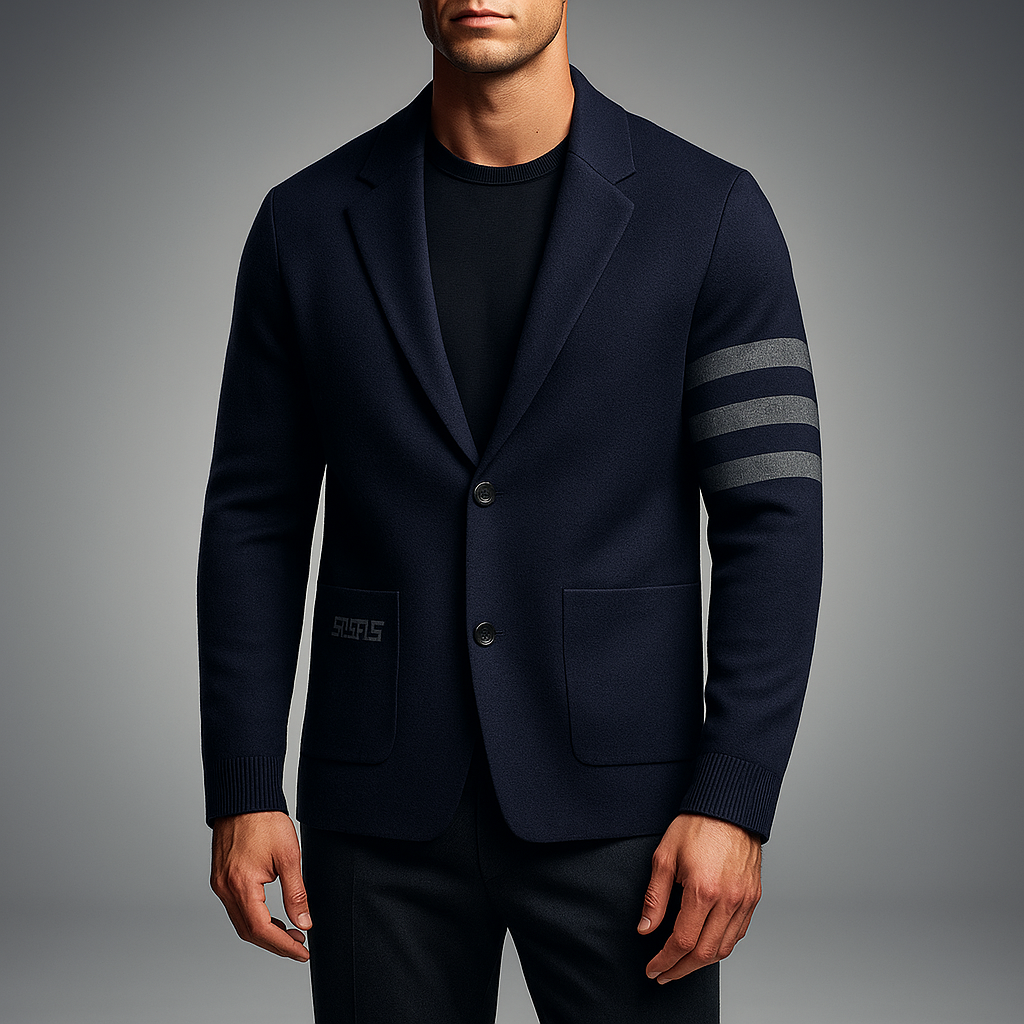 Men's Knit Blazer - Stylish and Comfortable Navy Blue